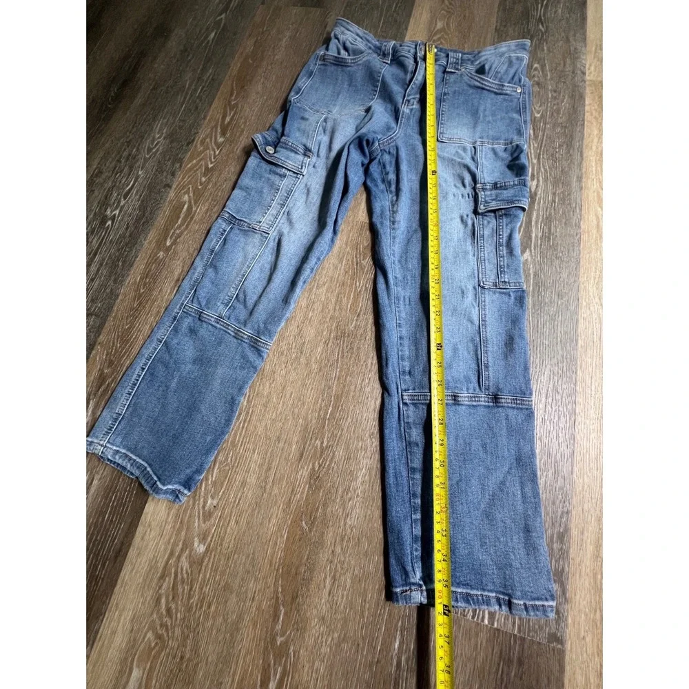 Altar'd State Cargo Jeans Womens 31 Blue Excellent Medium Wash Utility‎ Straight